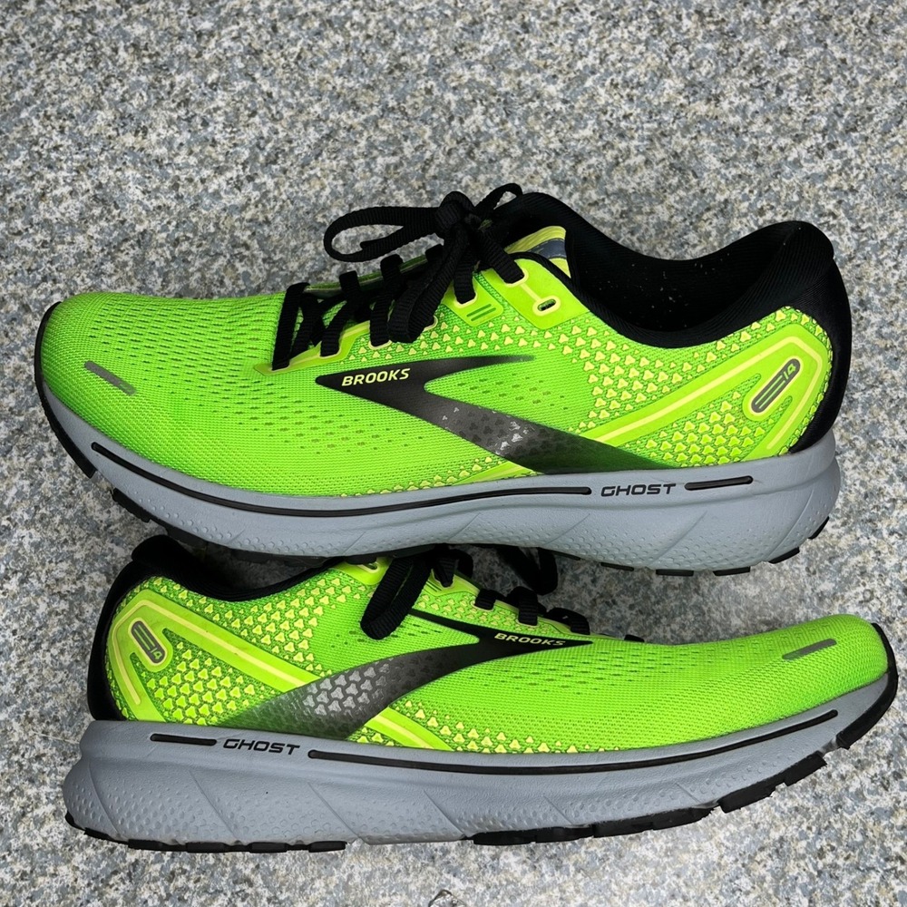 Brooks Running Shoes Ghost 14 Mens 9.5 Lime Green Black Mesh DNA LOFT Trainers